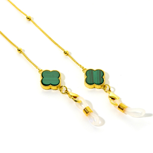 Kimbie Quatrefoil Eyeglass <b>Holder</b> <b>Chain</b>-Carnelian or Malachite Metal & Acrylic Gift Boxed - Product Image 3