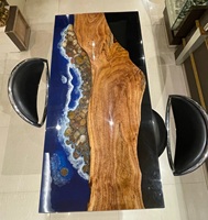 Table à manger rectangulaire de luxe en bois d'acacia et résine époxy, plateau étanche, idéale pour la maison, le bureau, le salon, la retraite, Diwali