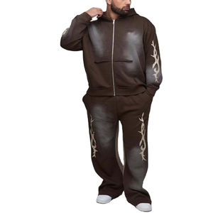 Ensemble de survêtement en coton 100% lourd à capuche surdimensionné noir délavé à l'acide avec strass brodés Activewear Star Evinced - Product Image 1