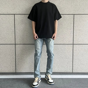 Camiseta Versátil, Transpirable, Holgada, de Cuello Pequeño, Lisa, Informal, de Manga Corta, Estilo Urbano Americano para Hombre y Mujer - Product Image 3