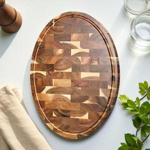 Tabla de cortar de madera de acacia Premium hecha a mano, bandeja ovalada de bloque de carnicero para picar frutas, verduras, queso, plato de cocina para servir - Product Image 1