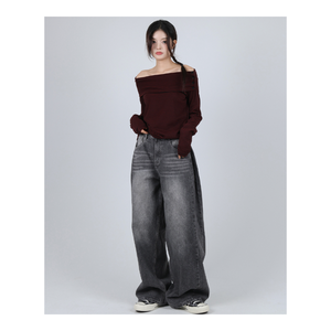 Jean femme K-Fashion unisexe Vintage lavé jean large fente latérale Denim pantalon 2 couleurs surdimensionné confortable décontracté Streetwear - Product Image 1