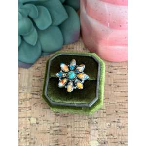 Southwest Handmade Turquoise Opal <b>Sterling</b> <b>Silver</b> <b>Adjustable</b> <b>Ring</b> - Product Image 1