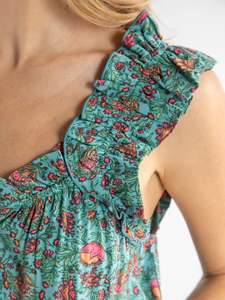 Robe Maxi imprimée en rayonne bohème pour femmes, longueur midi décontractée attrayante avec col en V et manches longues, décoration de boutons tissés - Product Image 4
