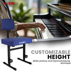 5 Core Piano Bench 3 <b>Padded</b> Cushioned Stool w Backrest Heavy Duty Musician <b>Chair</b> Height Adjustable - Product Image 6
