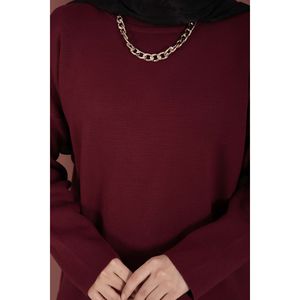 เสื้อทูนิคไหมพรมทรงหลวมสีแดงเบอร์กันดี คอวี แขนยาว สไตล์ลำลองสำหรับฤดูใบไม้ร่วง - Product Image 4