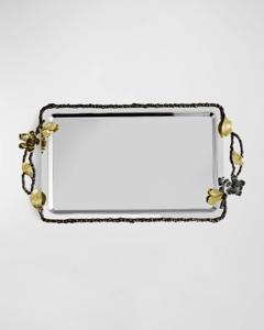 Métal rectangulaire moderne luxe brillant poli élégant inspiré de la nature poignée et bordure Plateau décoratif Tables ou événements spéciaux - Product Image 3