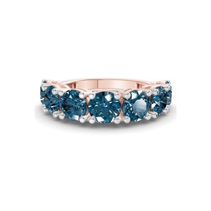 Bague ronde bleu royal raffiné avec diamant de laboratoire 1,00 carat (tw) en or massif 14K, couleur bleu royal, clarté VS, rangée royale de 7 diamants - Product Image 3