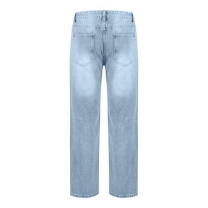 กางเกงยีนส์ขาตรงทรงหลวมของผู้ชายสำหรับใส่ในฤดูร้อนกางเกงสตรีทฮิปฮอปกางเกงยีนส์ขากว้างพร้อมกระดุมตกแต่งระบายอากาศได้ - Product Image 2