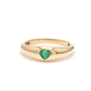 Trendy Exquisite 14k Pure Gold Luxury <b>Hand</b> Crafted Natural Emerald Cut Gemstone Heart Flush Set <b>Mini</b> Chunky Rings Wholesale - Product Image 1