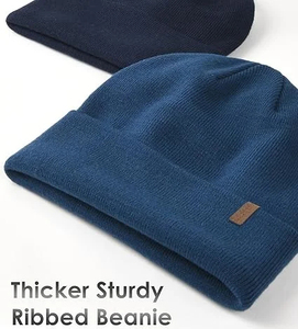 Bonnets 100% acrylique couleur unie, chauds pour l'hiver, pour la pêche et la randonnée, en tricot côtelé, mélange de laine, respirants et élastiques - Product Image 2
