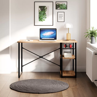 Bureau de jeu moderne en métal et bois, poste de travail à domicile avec étagère de rangement, table d'étude, bureau d'ordinateur