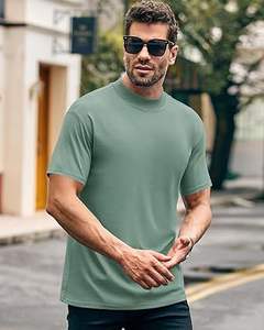 T-shirt col montant à manches courtes et épaules tombantes Chemises rondes vierges Vente en gros Boxy Fit Oversize Tshirt Vintage Heavy Mock Neck - Product Image 4