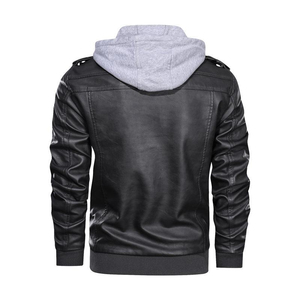 OEM Custom design Wholesale Vintage Solid Pattern winter <b>Real</b> <b>Leather</b> <b>Jacket</b> Casual <b>Leather</b> <b>Jacket</b> Men's <b>Jacket</b> with hoodie - Product Image 3