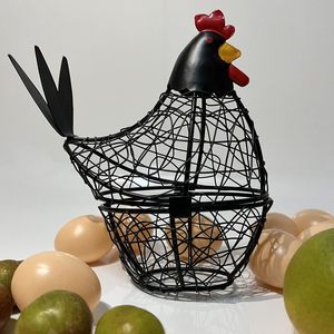 Best Selling Vintage Black Iron <b>Wire</b> Egg <b>Basket</b> Hen Shape Kitchenware Tabletop <b>Storage</b> <b>Basket</b> Handle Sustainable Multifunction - Product Image 1