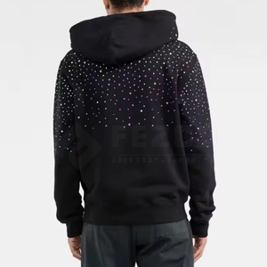 Sudaderas con capucha para hombre con logotipo impreso personalizado con diamantes de imitación, diseño de color único para ropa de calle, cuello con capucha de secado rápido para invierno - Product Image 2