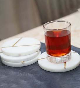 handmade White Stone Tea <b>Coaster</b> <b>Marble</b> <b>Coaster</b> Cup Decorative New Design Luxury Circle Customized Logo <b>Marble</b> <b>Coaster</b> - Product Image 2