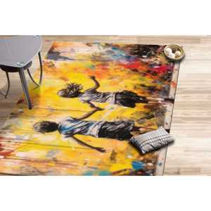 Alfombra Infantil con Diseño de Grafiti, Alfombra Artística Colorida para Niños, Tapete de Juego Estilo Urbano con Estampado de Niño y Niña Corriendo, Alfombra Suave con Pelo Largo - Product Image 4
