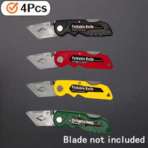 Ensemble de 4 couteaux utilitaires pliants multifonctionnels avec dénudeur de fils à changement rapide, cisailles à ressort, verrouillage de sécurité et poignée en plastique - Product Image 6