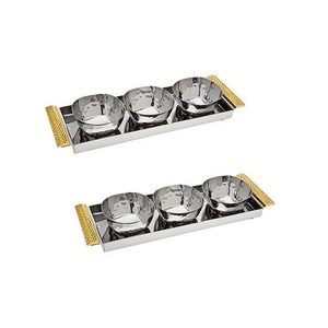 Ensemble de 2 bols de service d'aliments martelés en acier inoxydable de couleur argentée pour la maison - Product Image 3