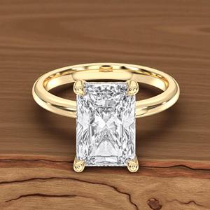 Juego de puntas de diamante cultivadas en laboratorio de 5,17 quilates de corte radiante y redondo de quilates, anillo de compromiso solitario chapado en oro para mujer - Product Image 2