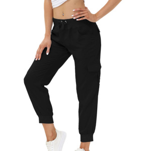 Pantalon de jogging cargo taille haute pour femme, grande taille, 100 % coton satiné, séchage rapide, respirant, avec cordon de serrage - Product Image 2