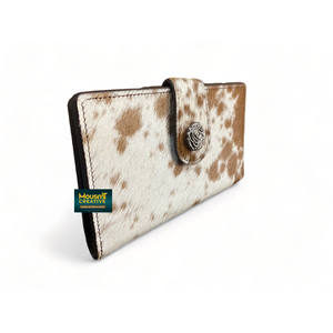 Lavage à l'acide vrais cheveux sur la peau en cuir femmes pochette en cuir de vachette en détresse dames pochette portefeuille longue main sac à main pour les femmes - Product Image 3