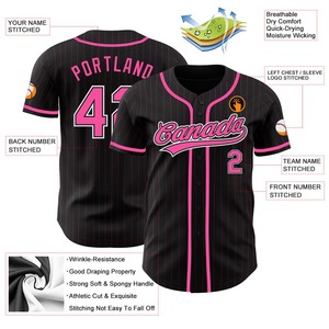 Camiseta de béisbol auténtica rosa y negra personalizada rosa a rayas-blanca - Product Image 3