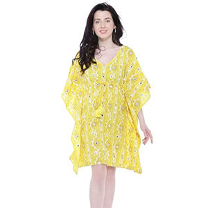 Nouvelle Collection Designer à la recherche de femmes indiennes décontracté Hippie coton Indigo imprimé vêtements de plage été genou longueur Simple caftans - Product Image 1