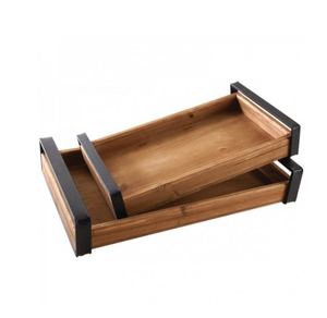 Bandeja redonda de madera y metal para servir, superventas, Plato decorativo rectangular para café y té - Product Image 3