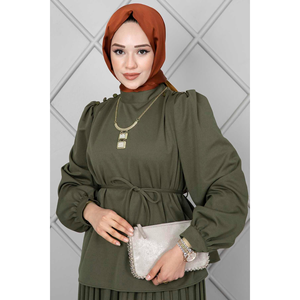 Costume Hijab 2 pièces avec boutons sur les épaules kaki - Product Image 1