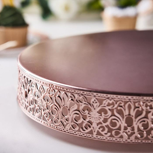 Nueva llegada de alta calidad, rubor, oro rosa, aspecto metálico brillante, encaje, soporte de pastel de boda de Metal para exhibición de postres, soporte para cupcakes - Product Image 4