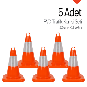 Ensemble de cônes de signalisation réfléchissants en PVC de 32 cm (5 pièces) - Barrières de circulation - Product Image 1