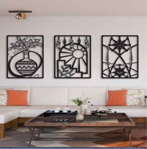 Art mural floral en métal à 3 panneaux avec fleurs, décor minimaliste à cadre vertical pour salon, couloir au prix de gros - Product Image 5