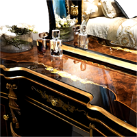 Console de Maquillage Royale Européenne de Luxe Faite à la Main en Bois de Teck Massif Noir et Or, Table de Coiffeuse Moderne du Milieu du Siècle pour Salon