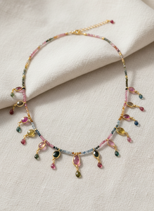 Collier en argent sterling plaqué or fait à la main avec des perles de tourmaline - Bijoux en pierres précieuses colorées 3g Style original de Jaipur - Product Image 3