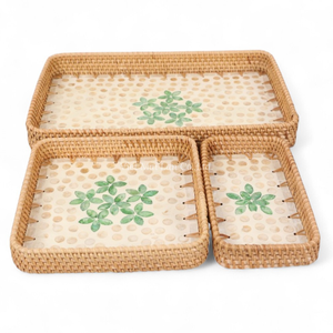 Plateau en rotin de style bohème, design flexible, nacre, vente en gros, approvisionnement en vrac, vaisselle décorative pour hôtels, restaurants, B2B - Product Image 1