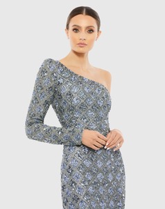 ชุดราตรีผ้าซาตินประดับลูกปัดตาข่ายหรูหราสำหรับผู้หญิงชุดราตรีแขนยาวคอสูงสำหรับงานปาร์ตี้ตอนเย็นหรูหรา - Product Image 5