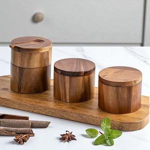 Frasco de madera de bambú real útil ecológico Frascos de condimentos de especias de sal de bambú Frascos de madera personalizados - Product Image 6