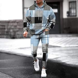 Haute qualité 100% coton hommes à la mode graphique 2 pièces vêtements de sport à manches longues Jogging survêtement hiver gros survêtements - Product Image 2