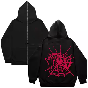 Full Zipper Hoodie High Quality Cotton Men's Patch Work Puff Print 3D Printing Fleece Blank Men's Full Zip Hoodies - Product Image 1