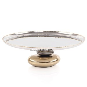 Grand plateau de service rond en aluminium avec poignées en métal argenté, bordure brillante, résistant à la chaleur, design moderne, occasion de mariage - Product Image 6