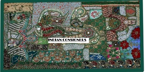 <strong>Vintage</strong> Handmade <strong>Elephant</strong> <strong>Print</strong> Tapestry Wall Hanging Embroidered Patchwork Work in Aubusson Home Decor By Indian Consigners - Product Image 3
