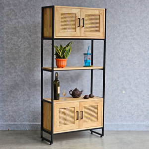 KTB68151 Iron <b>Frame</b> Decorative Shelf 74x30x160cm Rubber Wood <b>Square</b> Pattern for Living Room Office Bedroom Home Decoration - Product Image 2