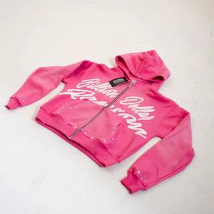 Chándal de algodón pesado con cremallera, estampado de pantalla personalizado, sudadera con capucha y pantalones de chándal informales para hombre, conjunto 2025 - Product Image 2