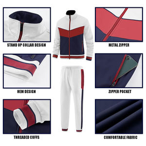 Ensemble de survêtement décontracté pour homme en deux pièces, blanc, bleu et marron, brodé vintage, vente en gros 2025, veste à fermeture éclair intégrale à manches longues, pantalon de survêtement - Product Image 4