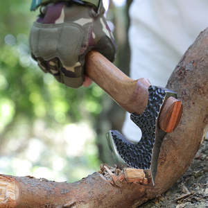 Hache à double lame en acier à haute teneur en carbone forgée à la main, avec manche en acier, qualité industrielle, pour le camping, vente Bochen - Product Image 2