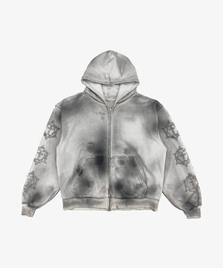Heavyweight Streetwear Distressed Mud Washed Zip Up Terry Sun sudaderas con capucha desteñidas para hombres - Product Image 2