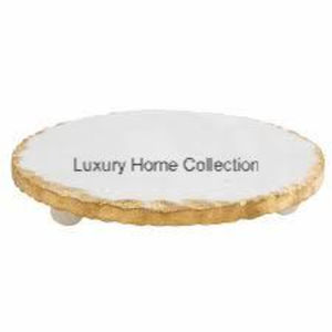 Plateau d'affichage de nourriture en marbre poli brillant tendance chaude avec poignée de couleur or Design Floral fournitures de pièce maîtresse de table à manger - Product Image 6