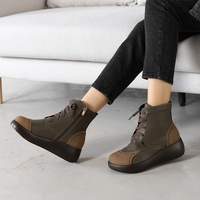 [JSHOE] Bottines à lacets en cuir d'agneau véritable faites à la main pour femmes, mode coréenne d'automne, talon plat de 5,5 cm, chaussures confortables pour la marche